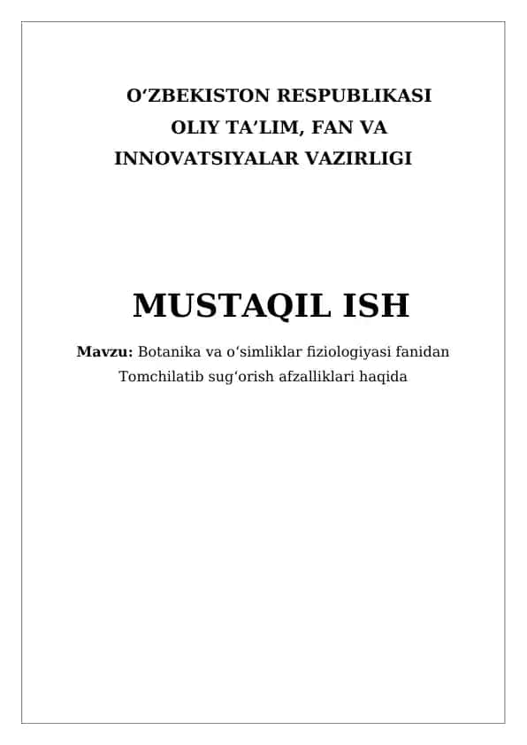 Tomchilatib sugʻorish afzalliklari haqida
