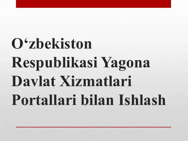 O‘zbekiston Respublikasi Yagona Davlat Xizmatlari Portallari bilan Ishlash