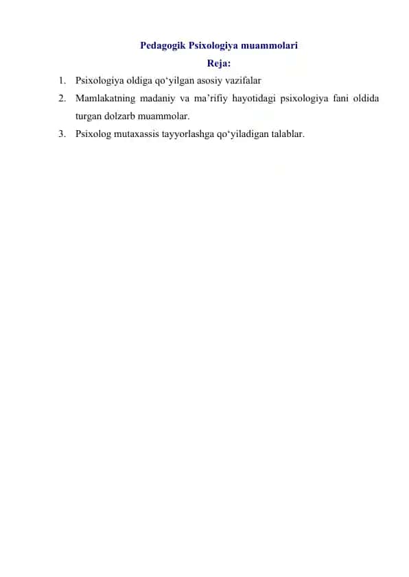 Pedagogik Psixologiya muammolari