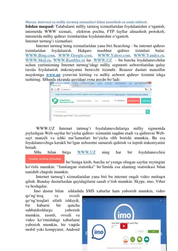Internet va milliy tarmoq xizmatlari