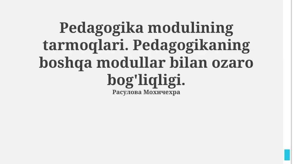 Pedagogika modulining tarmoqlari