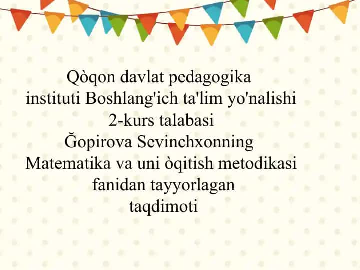 Matematika va uni òqitish metodikasi