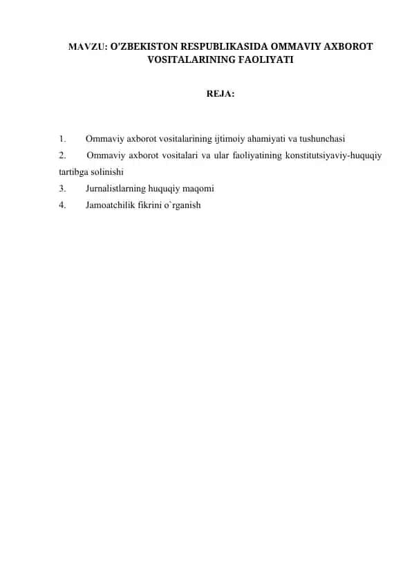 Ommaviy axborot vositalarining faoliyati