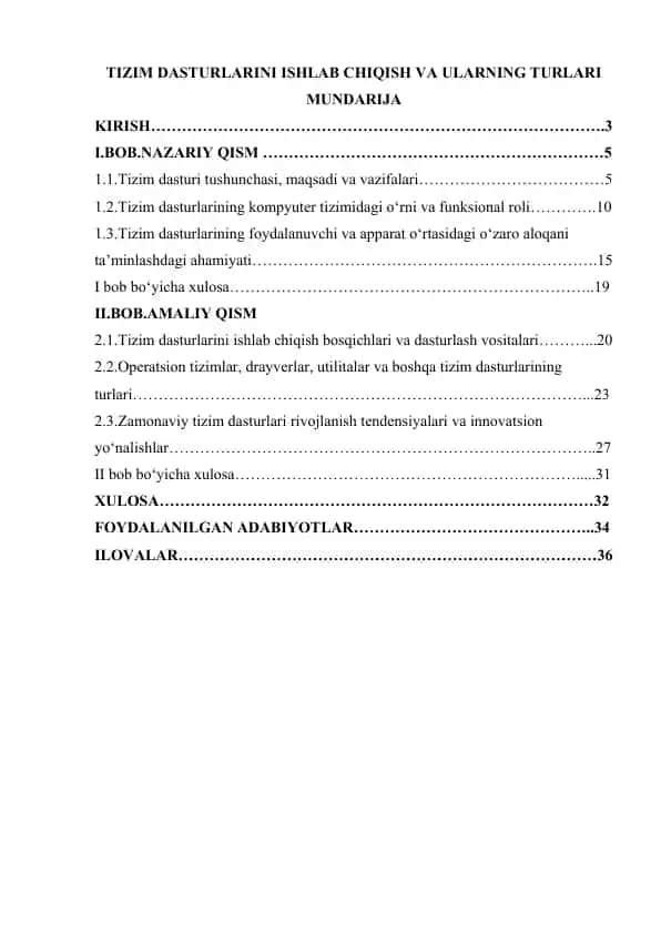 TIZIM DASTURLARINI ISHLAB CHIQISH VA ULARNING TURLARI