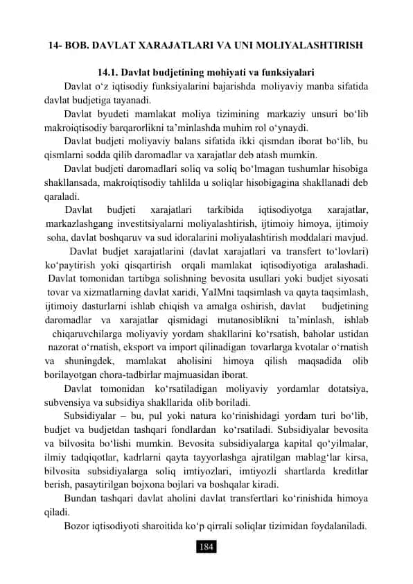 Davlat Xarajatlari va Uni Moliyalashtirish
