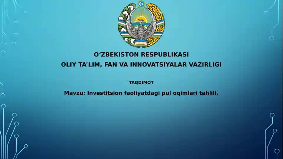 Investitsion faoliyatdagi pul oqimlarini tahlili