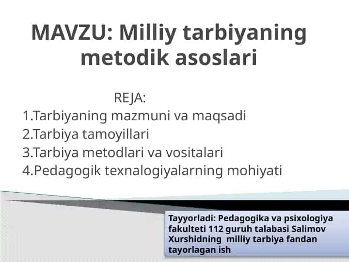 Milliy tarbiyaning metodik asoslari