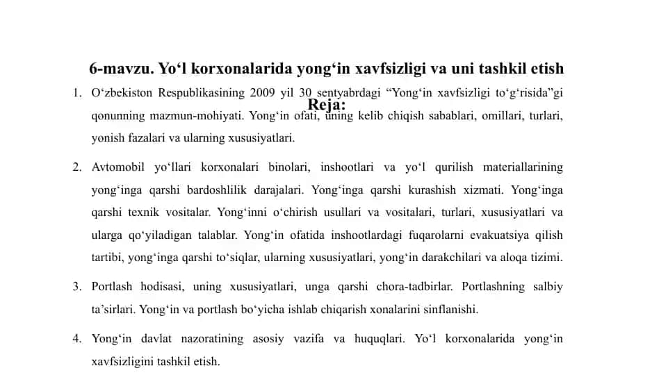 Yong‘in xavfsizligi va uni tashkil etish