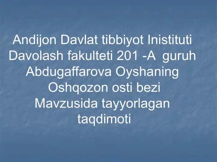Oshqozon osti bezi taqdimoti