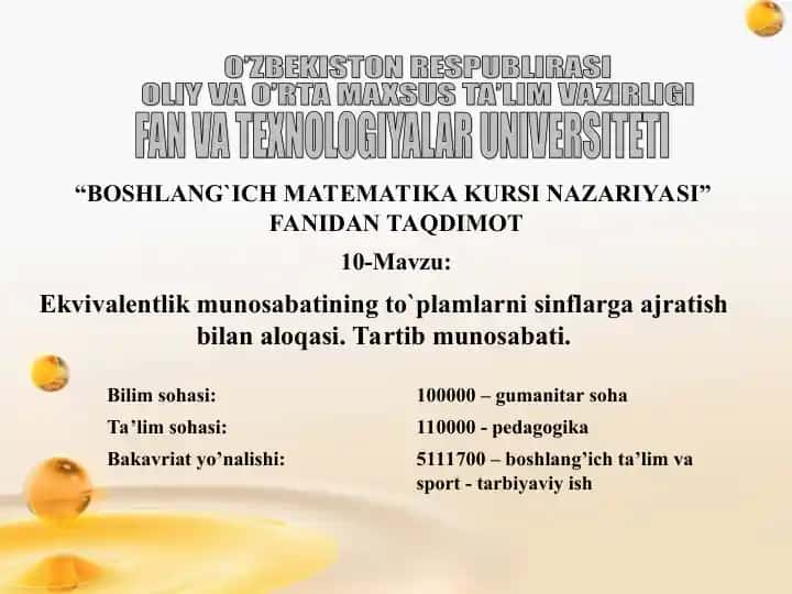 BOSHLANG`ICHMATEMATIKA KURSI NAZARIYASI