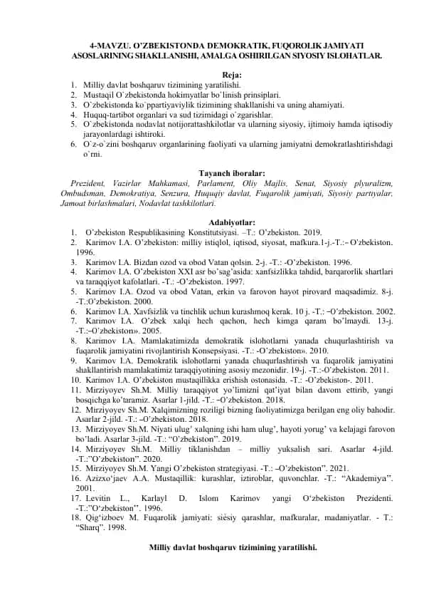 O`zbekistonda demokratik, fuqorolik jamiyati asoslari