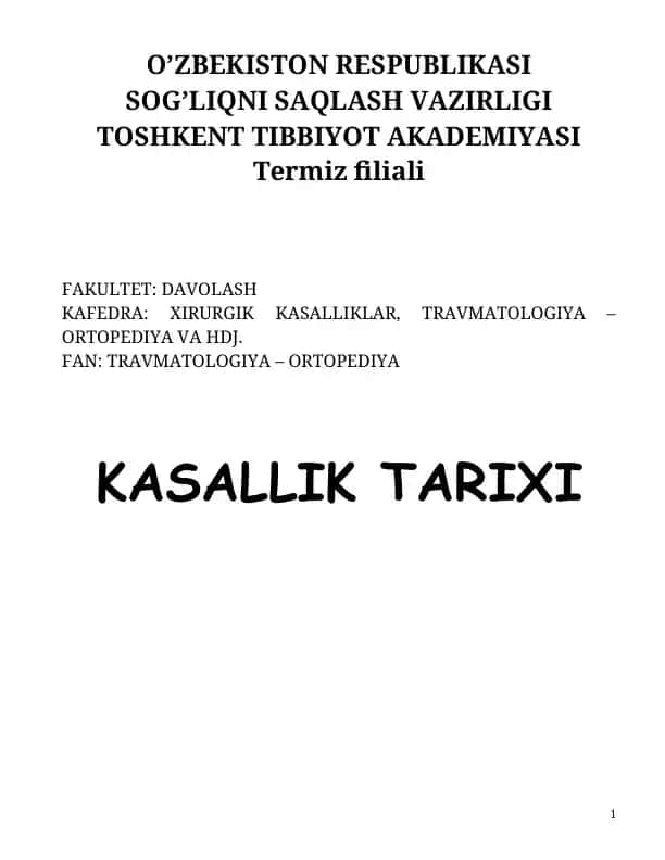 Kasallik Tarixi