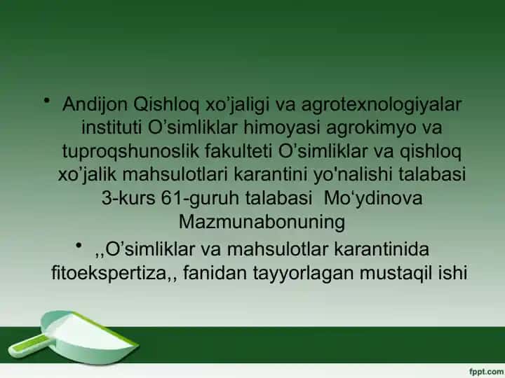 O’simliklar va mahsulotlar karantinida fitoekspertiza