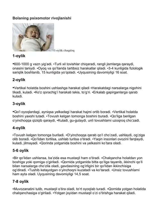 Bolaning psixomotor rivojlanishi