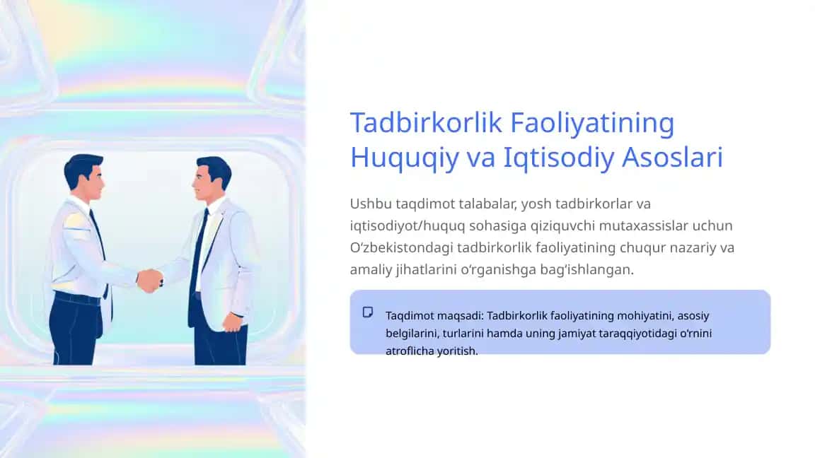 Tadbirkorlik Faoliyatining Huquqiy va Iqtisodiy Asoslari