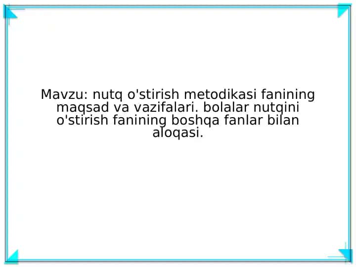 Nutq o'stirish metodikasi