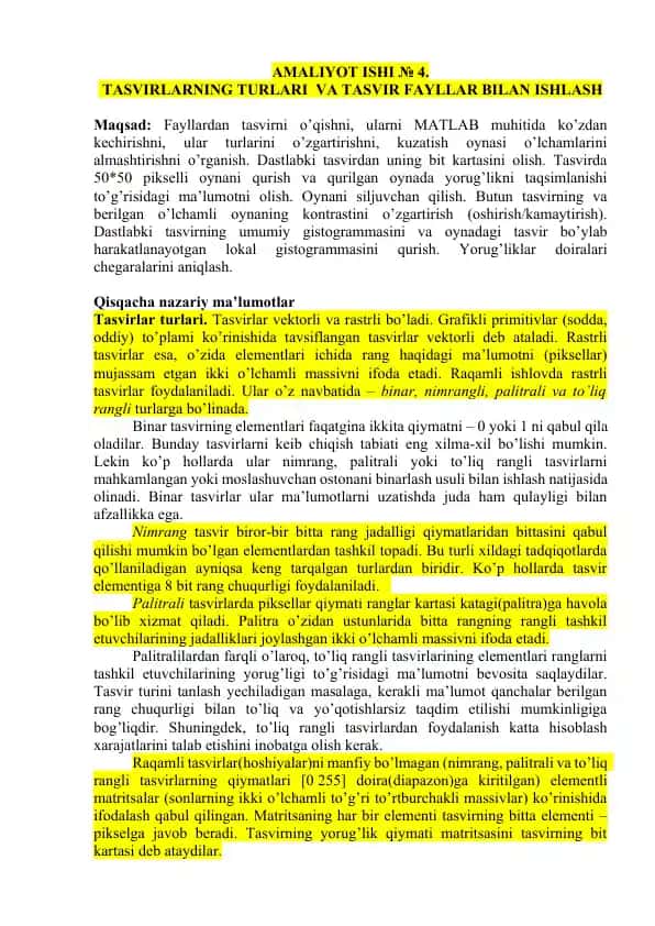 Tasvirlarning turLARI VA TASVIR FAYLLAR BILAN ishlash