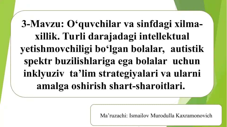 Inklyuziv Ta'lim Strategiyalari Autistik Spektr Buzilishlari
