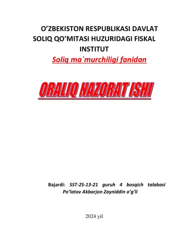 Soliq Tekshiruvi va Rasmiylashtirishning Huquqiy Asoslari