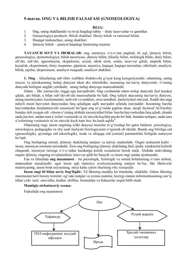 ONG VA BILISH FALSAFASI (GNOSEOLOGIYA)