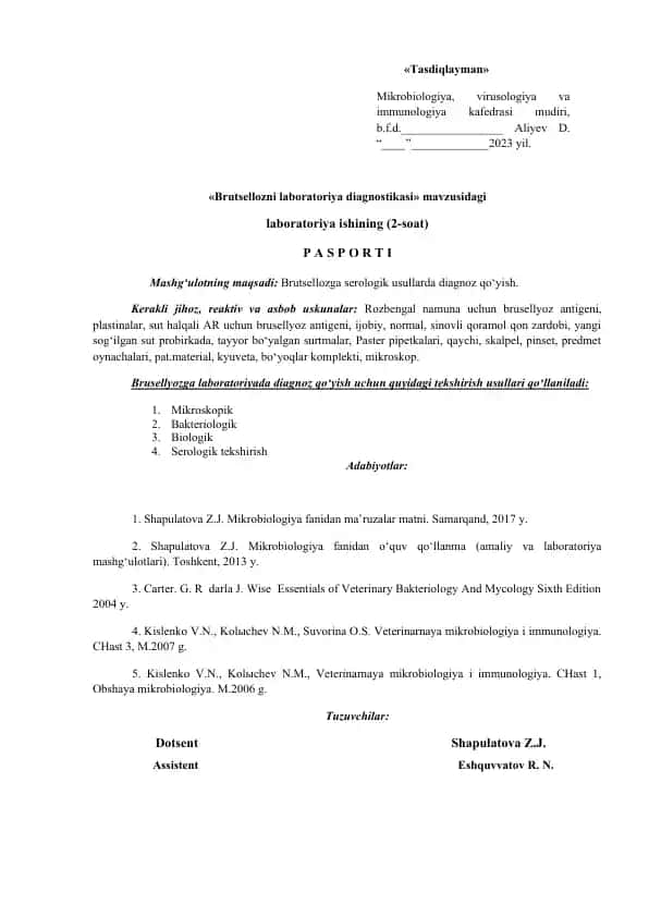 Brutsellozni laboratoriya diagnostikasi