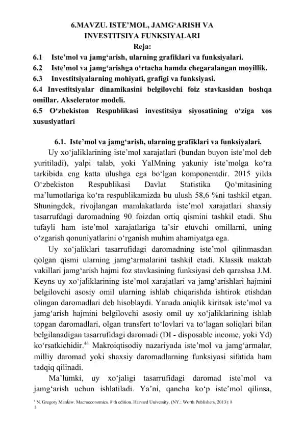 Iste’mol va jamg‘arish, ularning grafiklari va funksiyalari