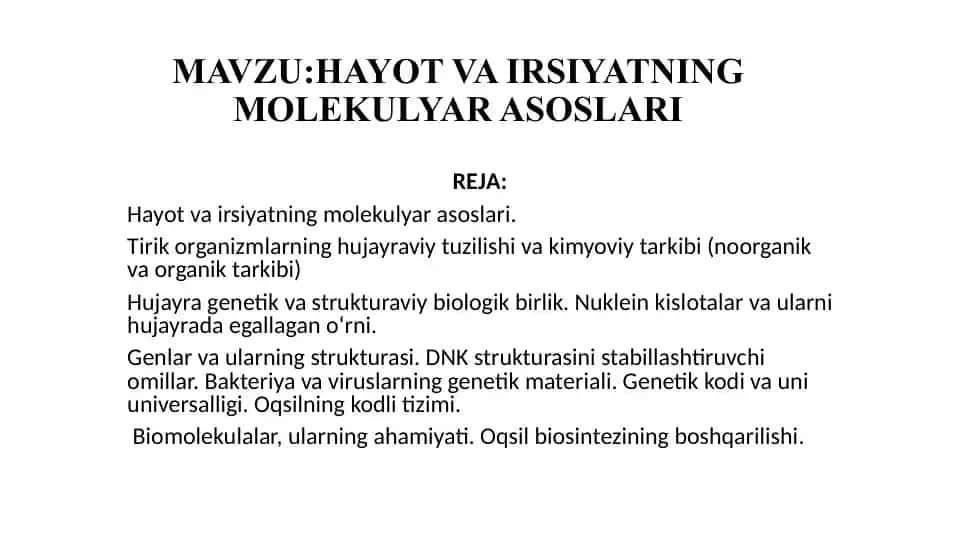 Hayot va irsiyatning molekulyar asoslari