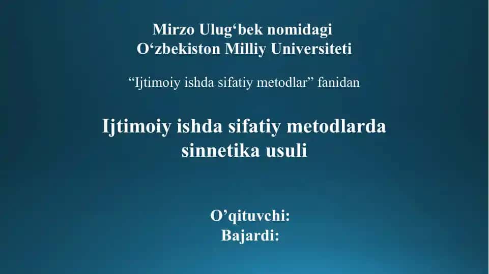 Ijtimoiy ishda sifatiy metodlarda sinnetika usuli
