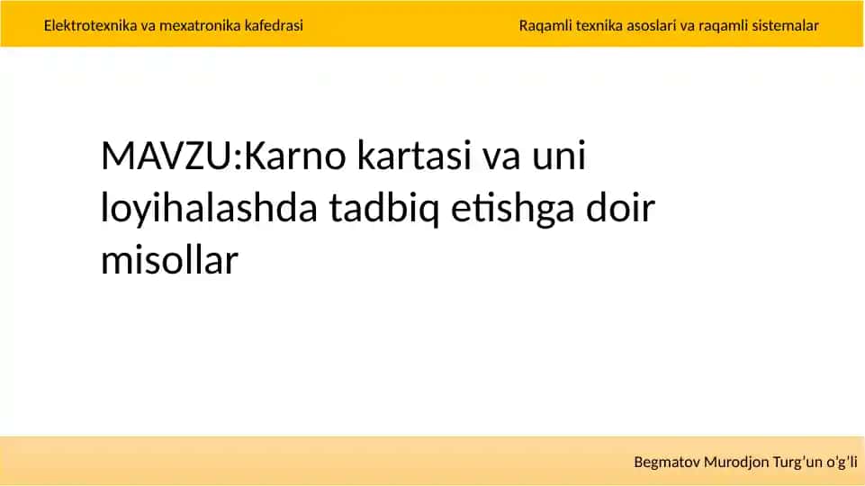 Karno kartasi va uni loyihalashda tadbiq etishga doir misollar
