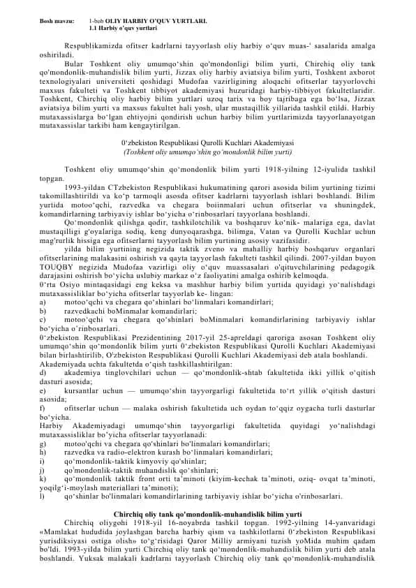 Harbiy O'quv Yurtlari