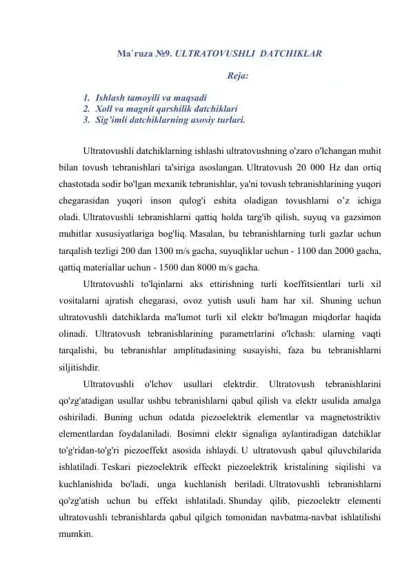 ULTRATOVUSHLI DATCHIKLAR