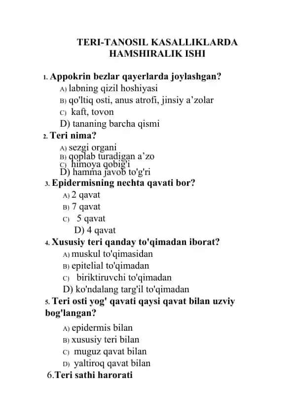 Teri-Tanosil kasalliklarda hamshirlik ishi