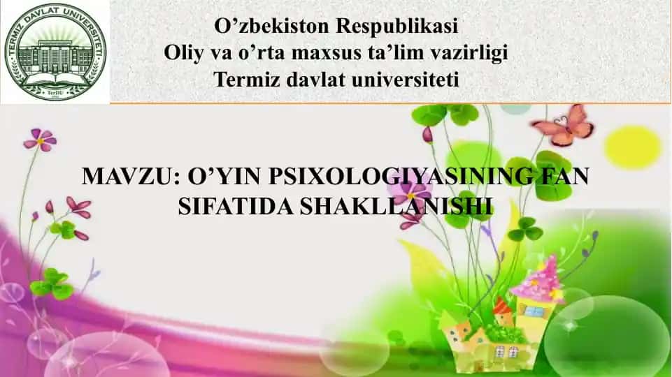 O’YIN PSIXOLOGIYASINING FAN SIFATIDA SHAKLLANISHI