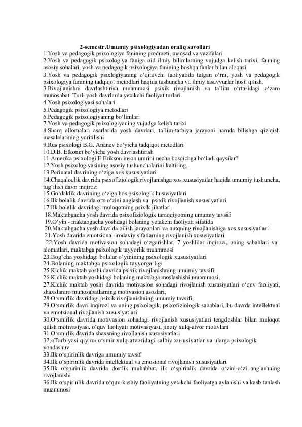 2-semestr.Umumiy psixologiyadan oraliq savollari