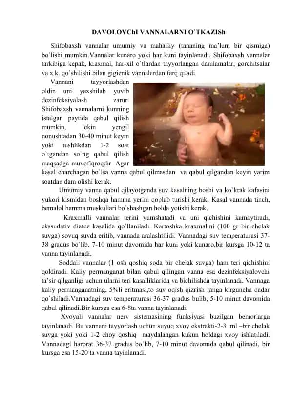 Davolovchi vannalarni o‘tkazish
