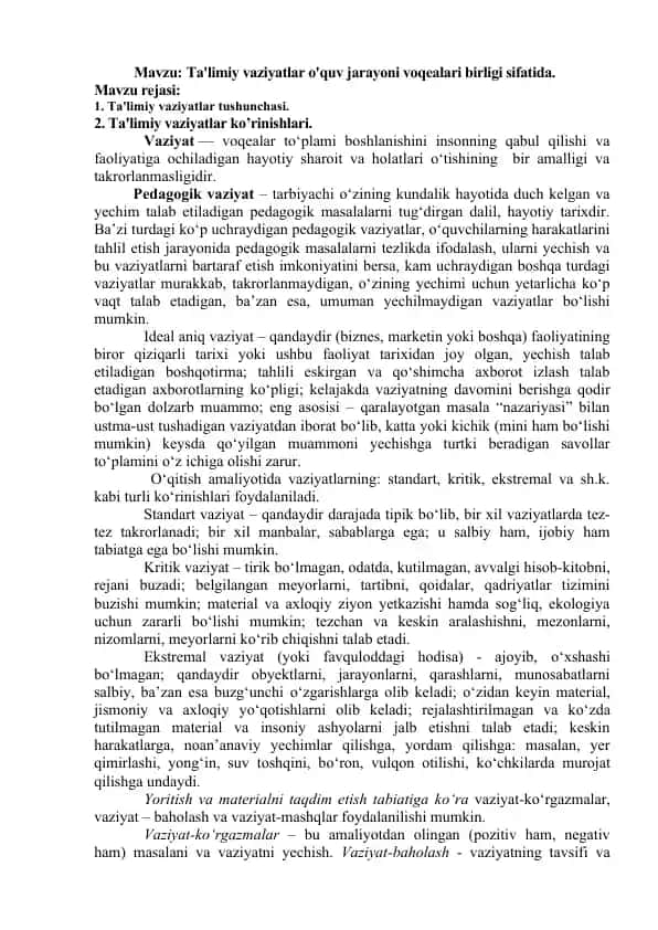 Pedagogik vaziyatlar tahlili