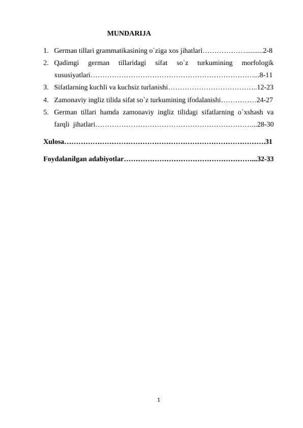 German tillari grammatikasining o`ziga xos jihatlari