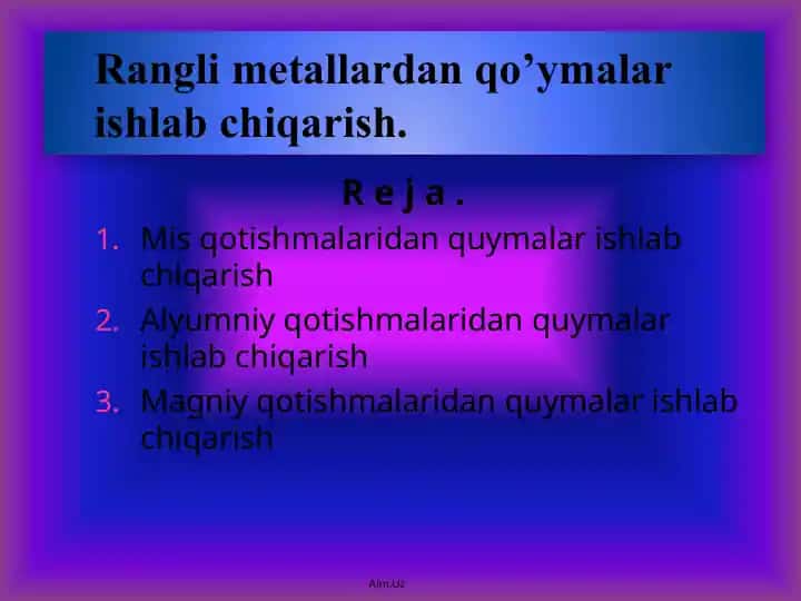Rangli metallardan qo'ymalar ishlash