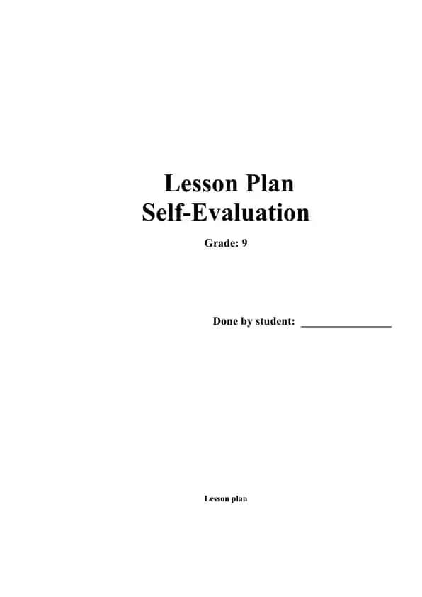 Self-Evaluation Lesson Plan for 9th Grade English Language