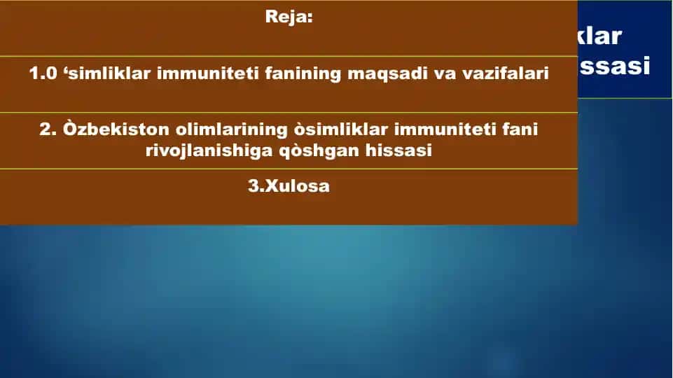 Òzbekiston olimlarining òsimliklar immuniteti fani rivojlanishiga qòshgan hissasi