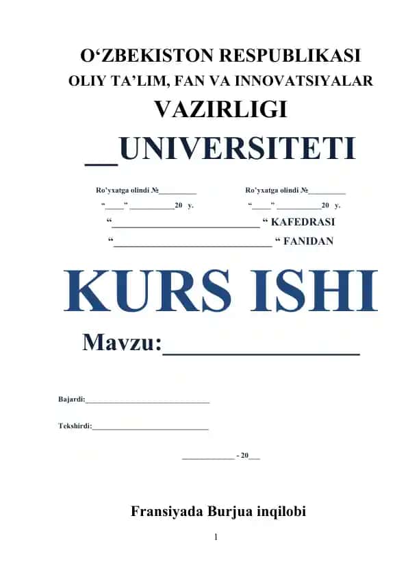 Fransiyada Burjua inqilobi kurs ishi