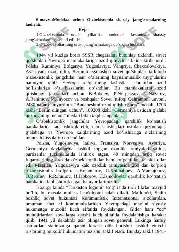Mudofaa uchun O`zbekistonda shaxsiy jamg`armalarning faoliyati.