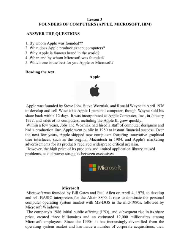 Founders of Computers (Apple, Microsoft, IBM)