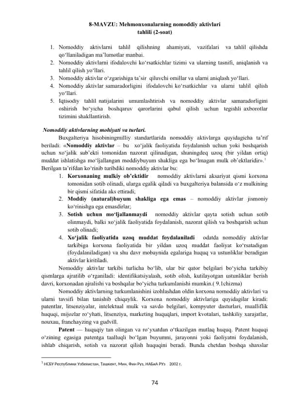 Nomoddiy aktivlar tahlili