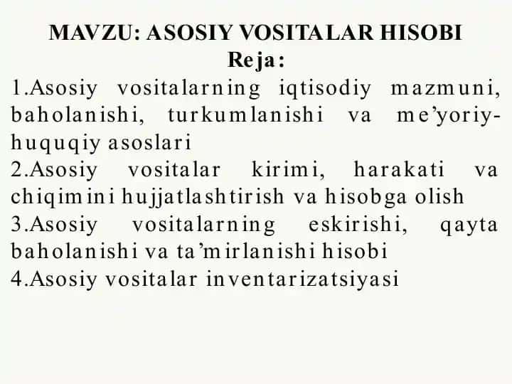Asosiy Vositalar Hisobi