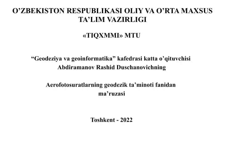 Aerofotosyomka asoslari ma'ruzasi