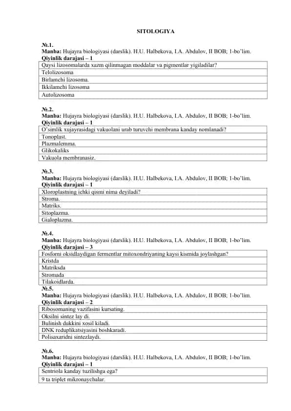 Hujayra biologiyasi (darslik)