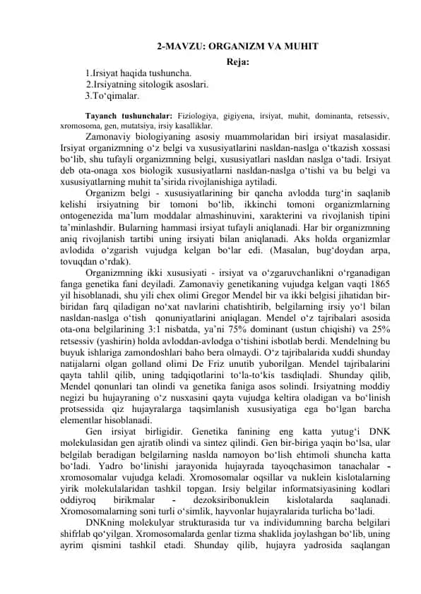 Organizm va muhit