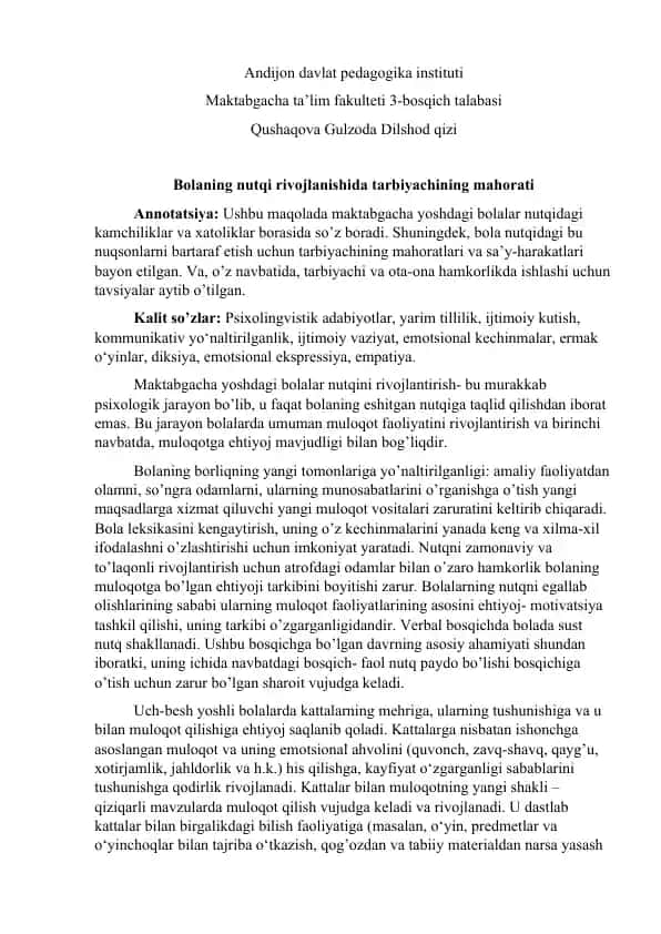 Maktabgacha Yoshdagi Bolalar Nutqini Rivojlantirish