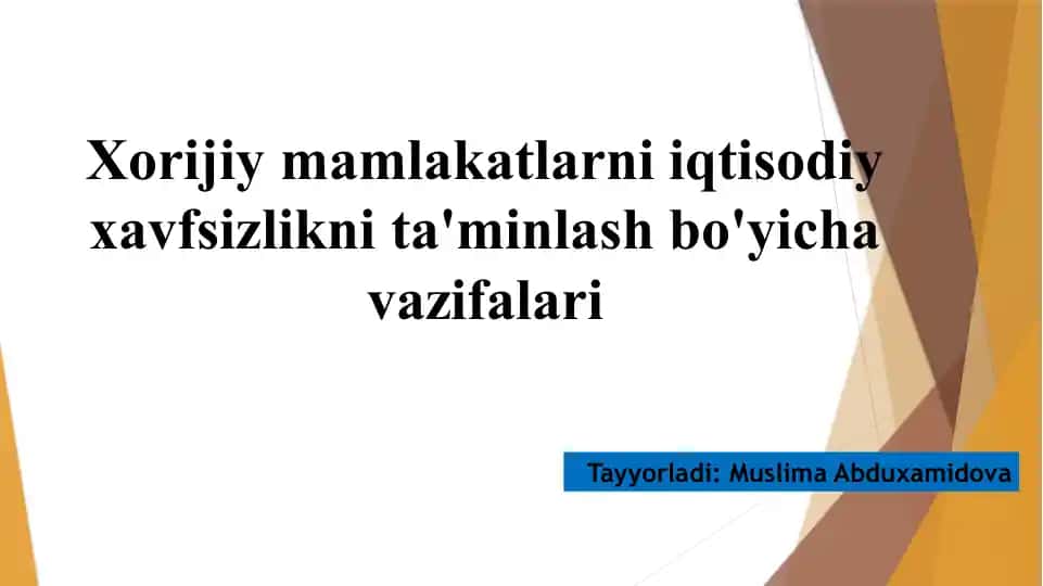 Xorijiy mamlakatlarni iqtisodiy xavfsizlikni ta'minlash bo'yicha vazifalari